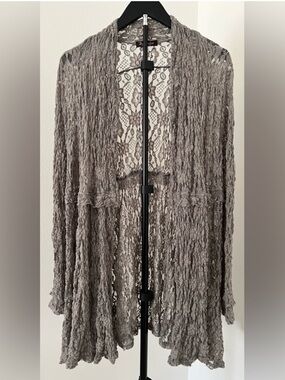 Surrealist Gray Lace Pucker Jacket Duster Cardigan - Size S